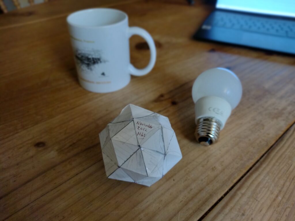 My kitchen table. With my first elevated dodecahedron - made November 2012